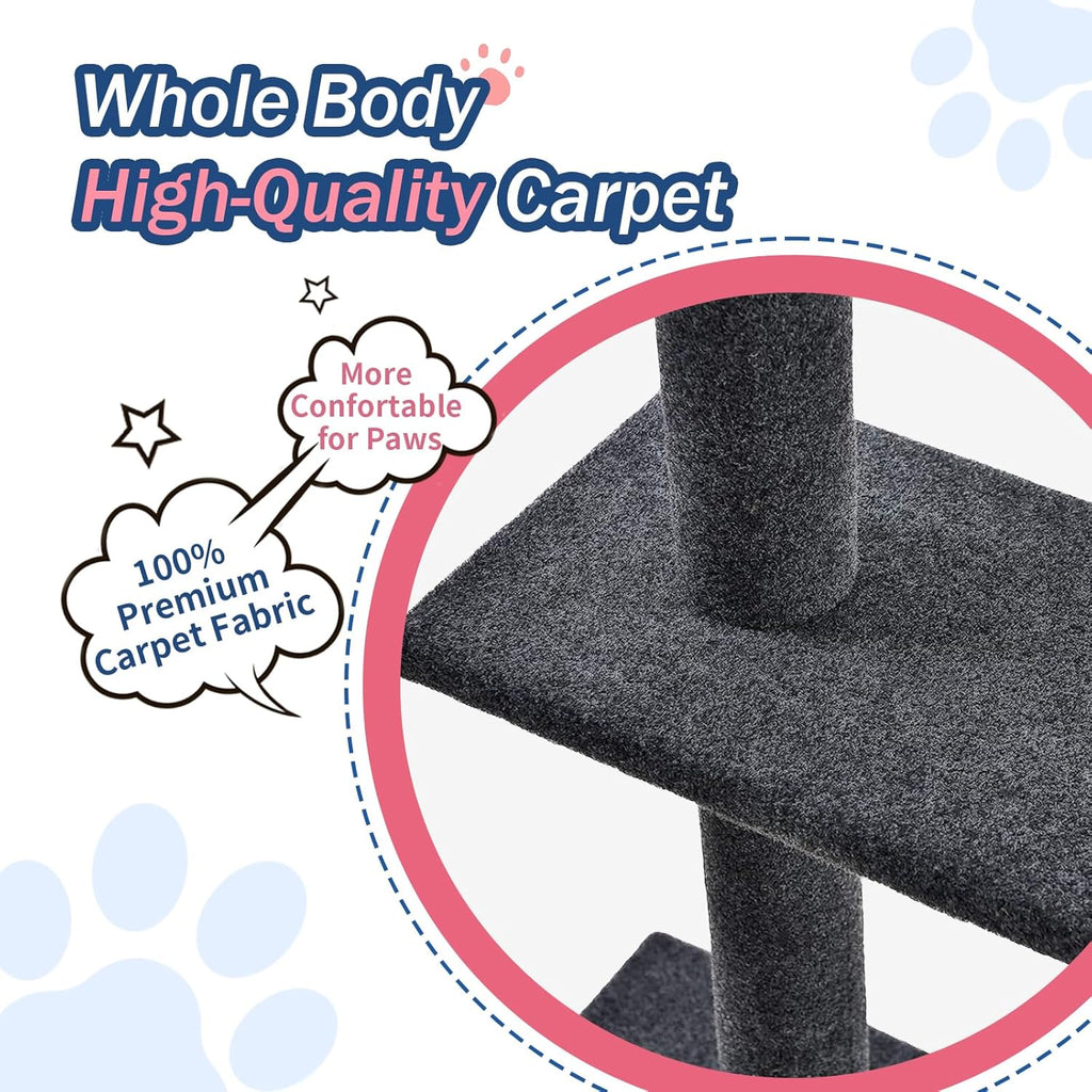 Cat Tree Floor to Ceiling 95-108" Tall Cat Tree Carpet Cat Tower Kitten Tree Sisal Scratching Post and Mat Cat Pole for Indoor Cats, Charcoal, 4-Tier