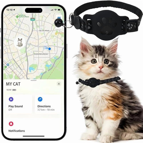 Cat Tracker Collar for Small Cats - Real Time Cat GPS Tracker No Monthly Fee, Pet Tracker for Cats Works with Apple Find My (Only Ios), No SIM Required (Collar + White Tracker)