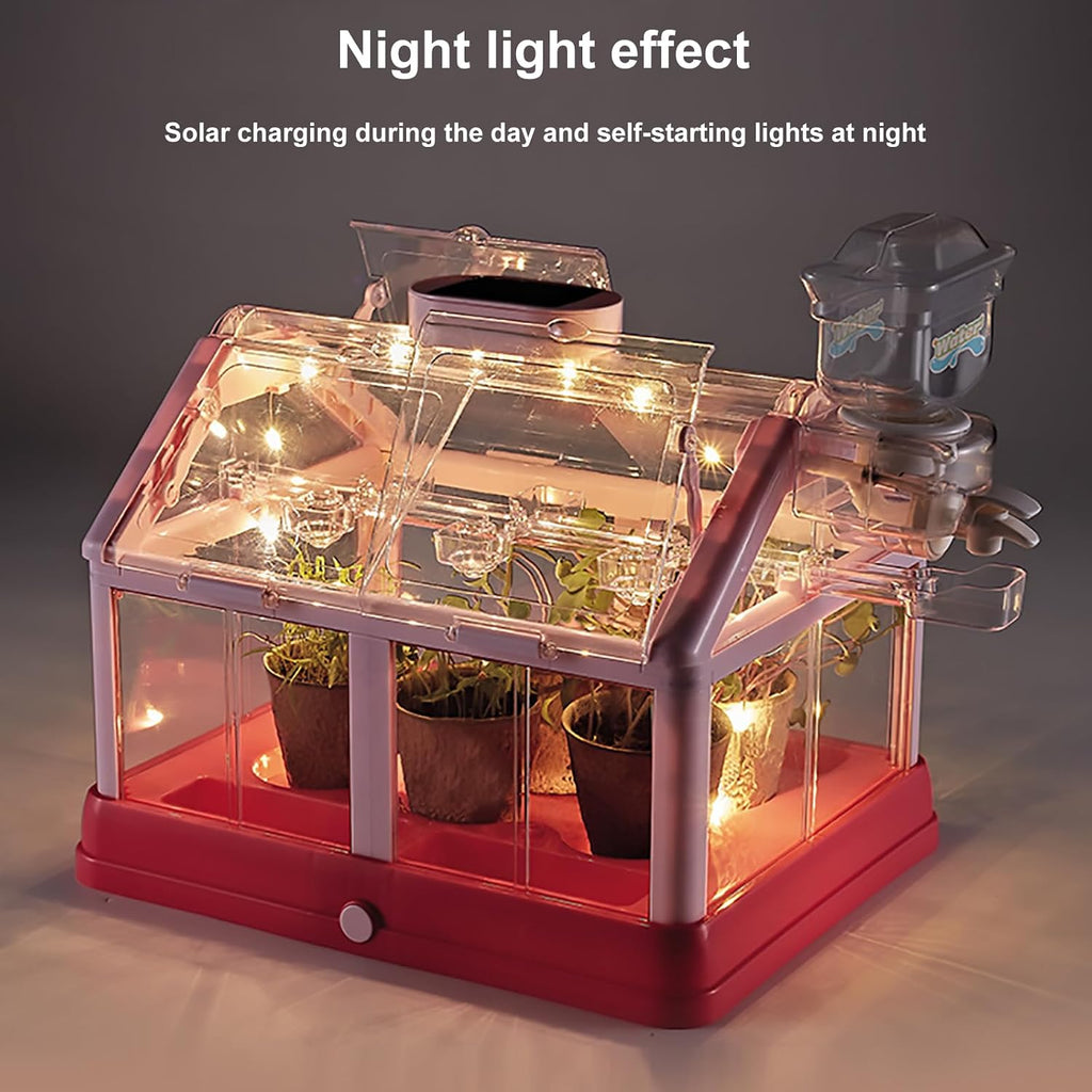 Kids Plant Growing Kit Greenhouse Growing Set Terrarium Kit Kids Science Educational DIY Plant Gardening Toy, Living Greenhouse with Solar Panel, Indoor Gardening Kit