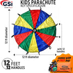 Kids Rainbow Parachute 6 Ft to 35 Ft for School & Gym Class | Bright Rainbow Colors, 54 GSM Fabric, Cross-Stitched Handles, Field Day & Birthday Parties, Storage Bag Included