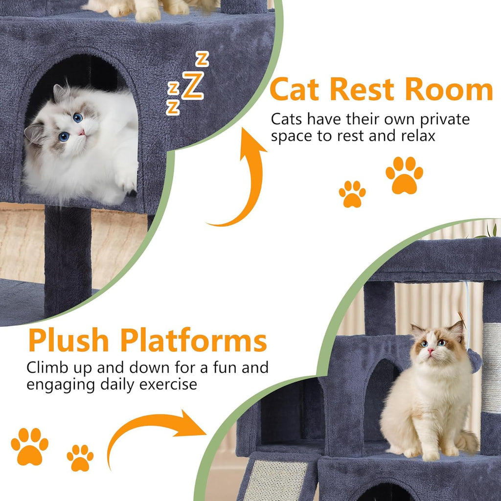 Cat Tree for Indoor Cats 36 Inches Cat Tower Multi-Level Indoor Cat Play Condo House with Scratching Posts, Spacious Perch, Sisal Posts and Dangling Toys (Dark Grey)