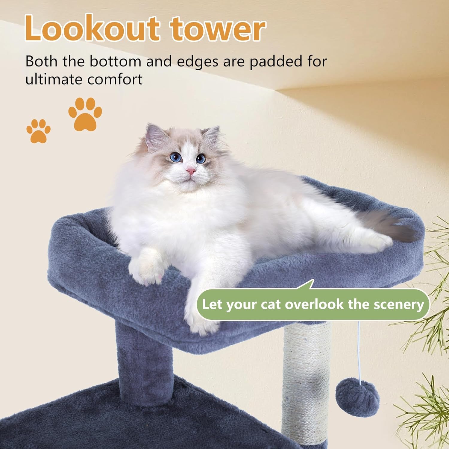 Cat Tree for Indoor Cats 36 Inches Cat Tower Multi-Level Indoor Cat Play Condo House with Scratching Posts, Spacious Perch, Sisal Posts and Dangling Toys (Dark Grey)