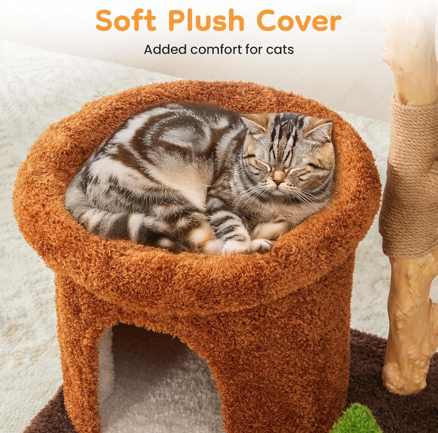32-Inch Multi-Level Cat Tree Tower, Natural Wood Cat Furniture with Sisal Scratching Posts, Beds & Condo, Cute Cat Tree for Indoor Cats and Multi-Cat Households