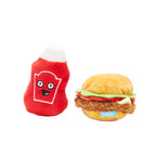 Cookout Burger & Ketchup BBQ Food Plush Dog Toy XS/S