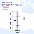 Cat Tree Floor to Ceiling 95-108" Tall Cat Tree Carpet Cat Tower Kitten Tree Sisal Scratching Post and Mat Cat Pole for Indoor Cats, Charcoal, 4-Tier