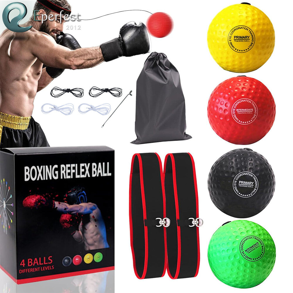 4 React Boxing Reflex Ball W/Adjustable Headband Punching Bag Training Equipment