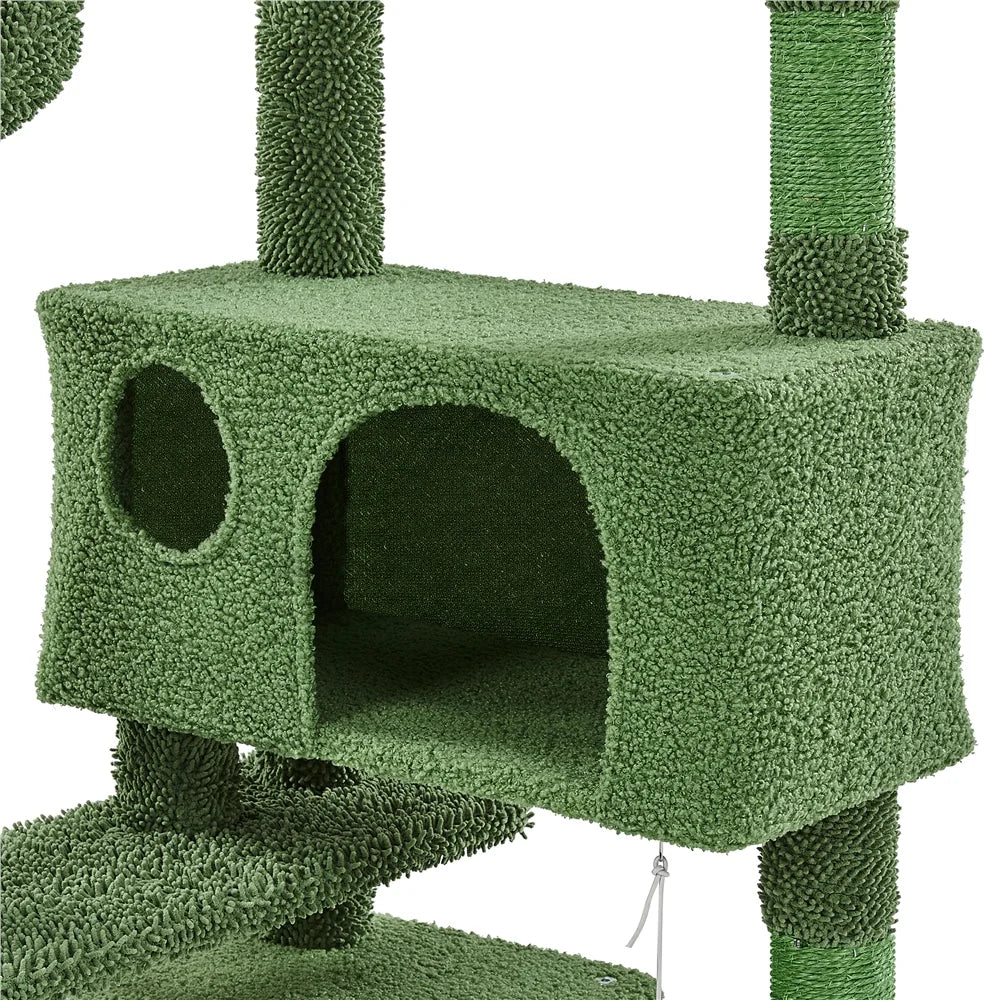 54″ H Cactus Cat Tree with 2 Condos & Scratching Posts, Green/Brown