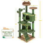 54″ H Cactus Cat Tree with 2 Condos & Scratching Posts, Green/Brown