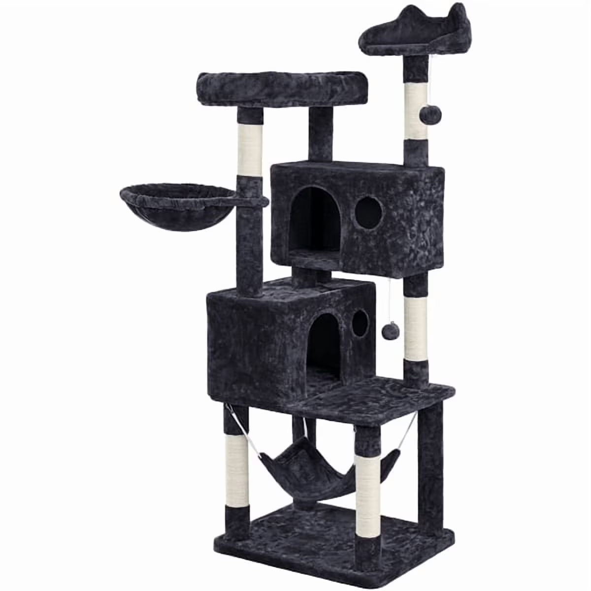 64.5In Multi-Level Large Cat Tree Condo Tower with Hammock Scratching Posts & Hammock, Black