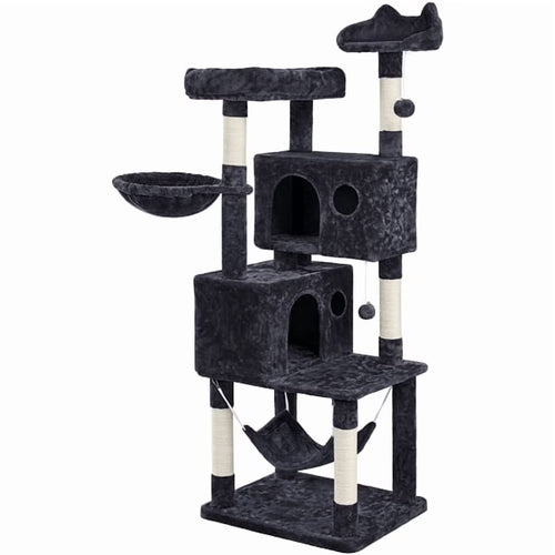 64.5In Multi-Level Large Cat Tree Condo Tower with Hammock Scratching Posts & Hammock, Black