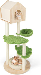 Cat Tree Tower, Multi-Level Modern Wood Cat Tower with Sisal Scratching Posts, Jumping Platforms, Perch, Hammock, Cute Cat Condo, Tall Cat Tree for Indoor Cats Large Adult (55 Inch)