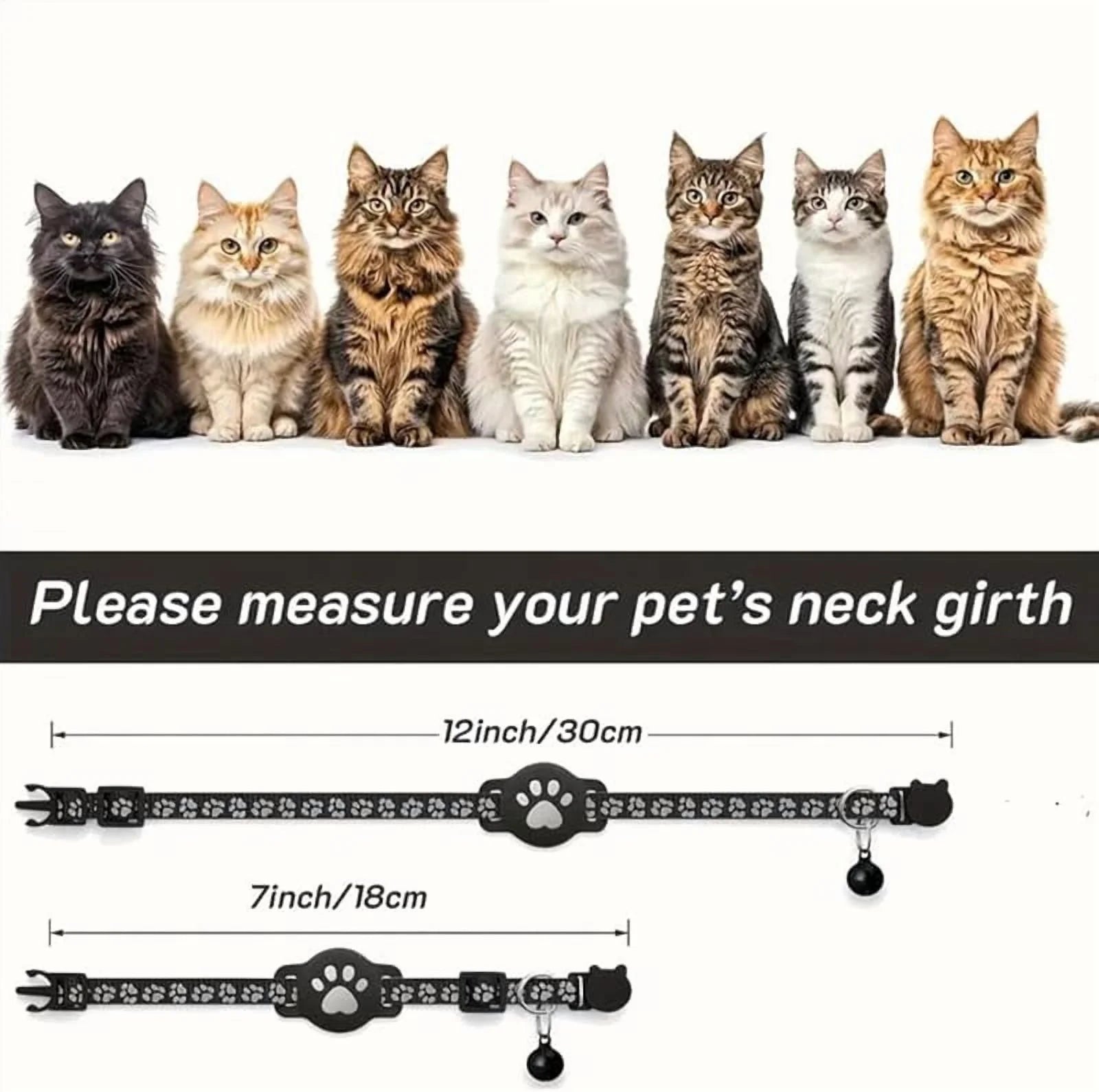 Cat Tracker Collar for Small Cats - Real Time Cat GPS Tracker No Monthly Fee, Pet Tracker for Cats Works with Apple Find My (Only Ios), No SIM Required (Collar + White Tracker)