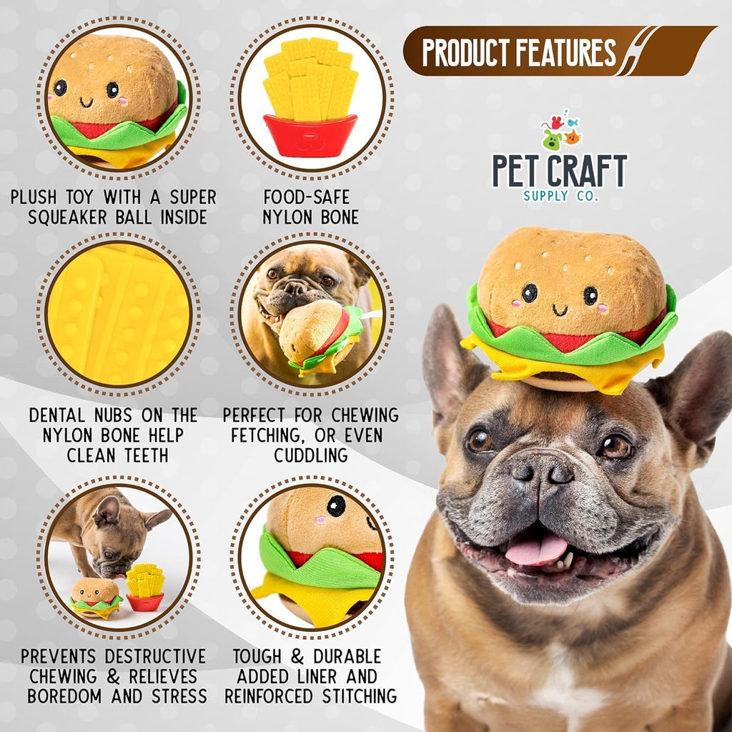 Puppy Teething Dental Chew Teeth Cleaning Nylon Bone Squeaky Plush Dog Toys with Super Squeaker Ball 2 Pack Cute Tough Durable for Puppies Small Medium Dogs Aggressive Chewers
