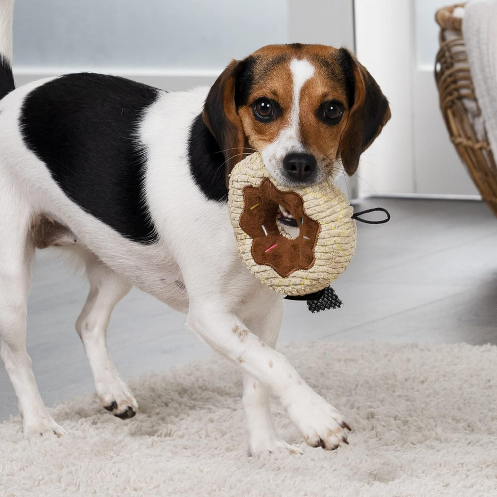 Tough 'N Fun Donut Squeaky Plush Dog Toy, Chew Guard Technology - Tan, Small (71148)