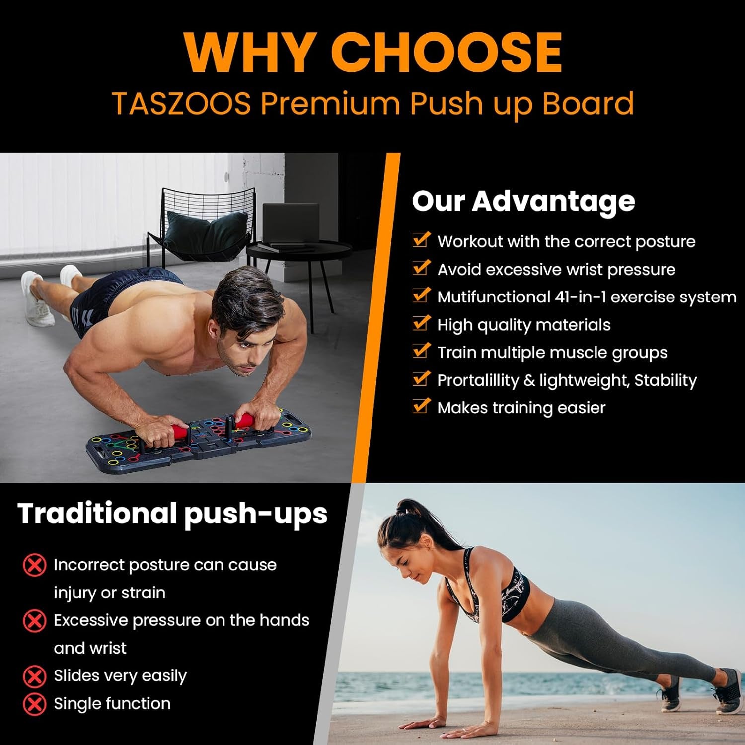 Push up Board, with Automatic Count & Timer, 41 Push up Bar, Updated Foam Handles, Portable Home Workout Equipment, Push up Strength Training Equipment