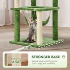 61" Cat Tree for with Green Leaves, Multi-Level Large Cat Tower with Hammock, Plush Cat House with Hang Ball Toy and Sisal Scratching Posts Furniture, Green