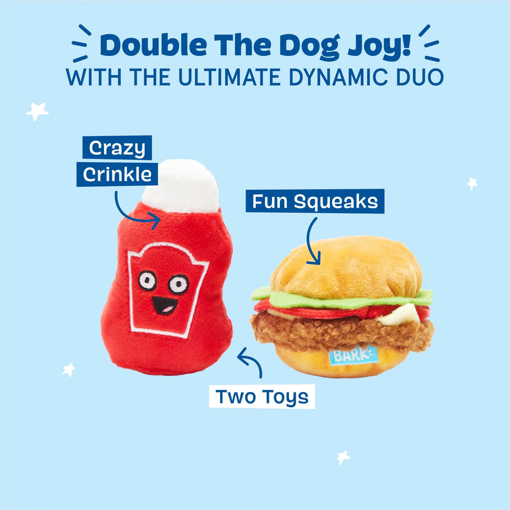 Cookout Burger & Ketchup BBQ Food Plush Dog Toy XS/S