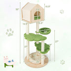 Cat Tree Tower, Multi-Level Modern Wood Cat Tower with Sisal Scratching Posts, Jumping Platforms, Perch, Hammock, Cute Cat Condo, Tall Cat Tree for Indoor Cats Large Adult (55 Inch)