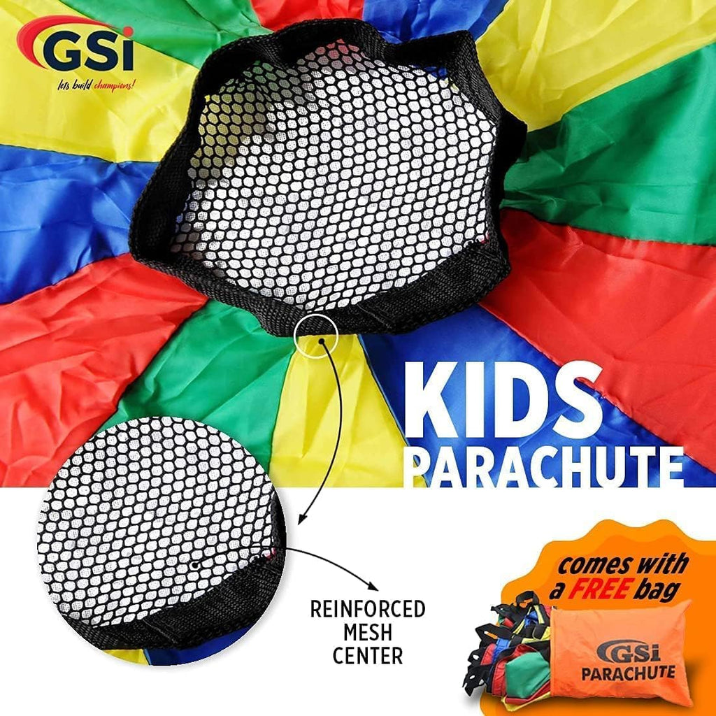 Kids Rainbow Parachute 6 Ft to 35 Ft for School & Gym Class | Bright Rainbow Colors, 54 GSM Fabric, Cross-Stitched Handles, Field Day & Birthday Parties, Storage Bag Included