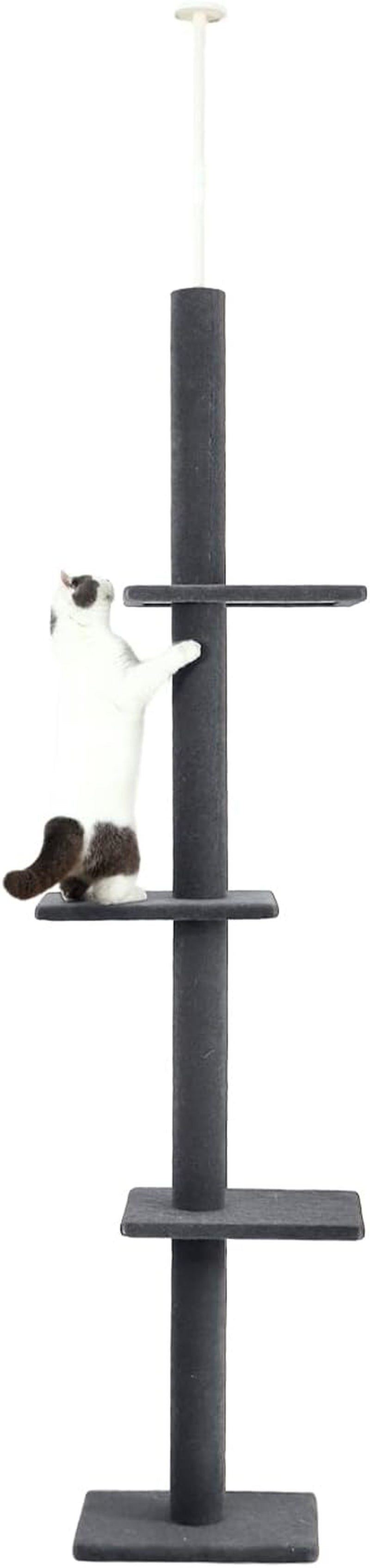 Cat Tree Floor to Ceiling 95-108" Tall Cat Tree Carpet Cat Tower Kitten Tree Sisal Scratching Post and Mat Cat Pole for Indoor Cats, Charcoal, 4-Tier
