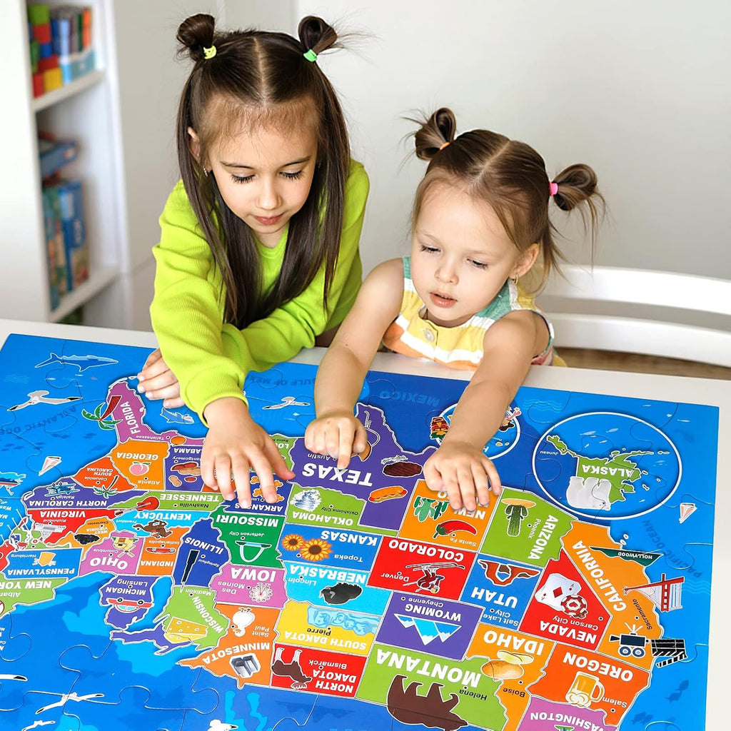 Jumbo Floor Puzzle for Kids,70-Piece USA Map Jigsaw Puzzle Ages 3-8 | 50 States with Capitals,Extra-Thick Cardboard,Preschool Learning Toy,35X24 in Completed,Geography Gift for Boys and Girls