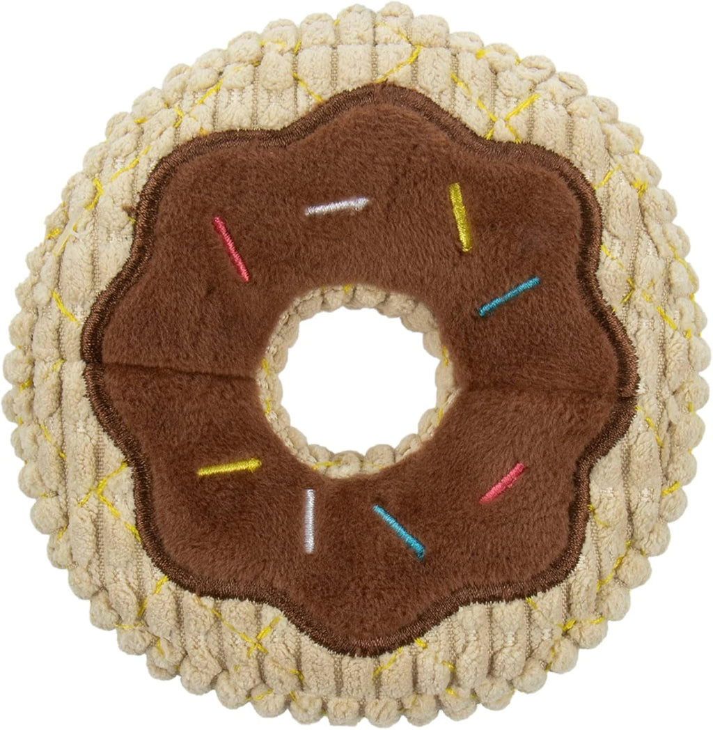 Tough 'N Fun Donut Squeaky Plush Dog Toy, Chew Guard Technology - Tan, Small (71148)