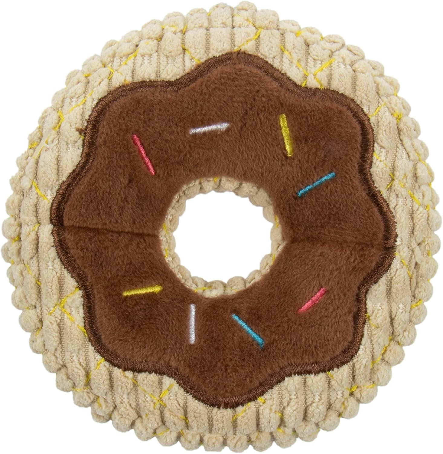 Tough 'N Fun Donut Squeaky Plush Dog Toy, Chew Guard Technology - Tan, Small (71148)