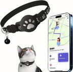 Cat Tracker Collar for Small Cats - Real Time Cat GPS Tracker No Monthly Fee, Pet Tracker for Cats Works with Apple Find My (Only Ios), No SIM Required (Collar + White Tracker)