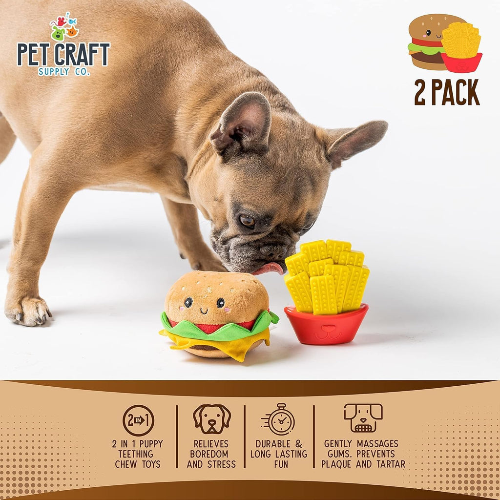 Puppy Teething Dental Chew Teeth Cleaning Nylon Bone Squeaky Plush Dog Toys with Super Squeaker Ball 2 Pack Cute Tough Durable for Puppies Small Medium Dogs Aggressive Chewers