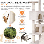 70" Cat Tree for Indoor Cats - Multi-Level Tower Kitten to Large Cats - Heavy Duty Scratching Post, Condo, Plush Perch, Beige