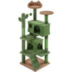 54″ H Cactus Cat Tree with 2 Condos & Scratching Posts, Green/Brown