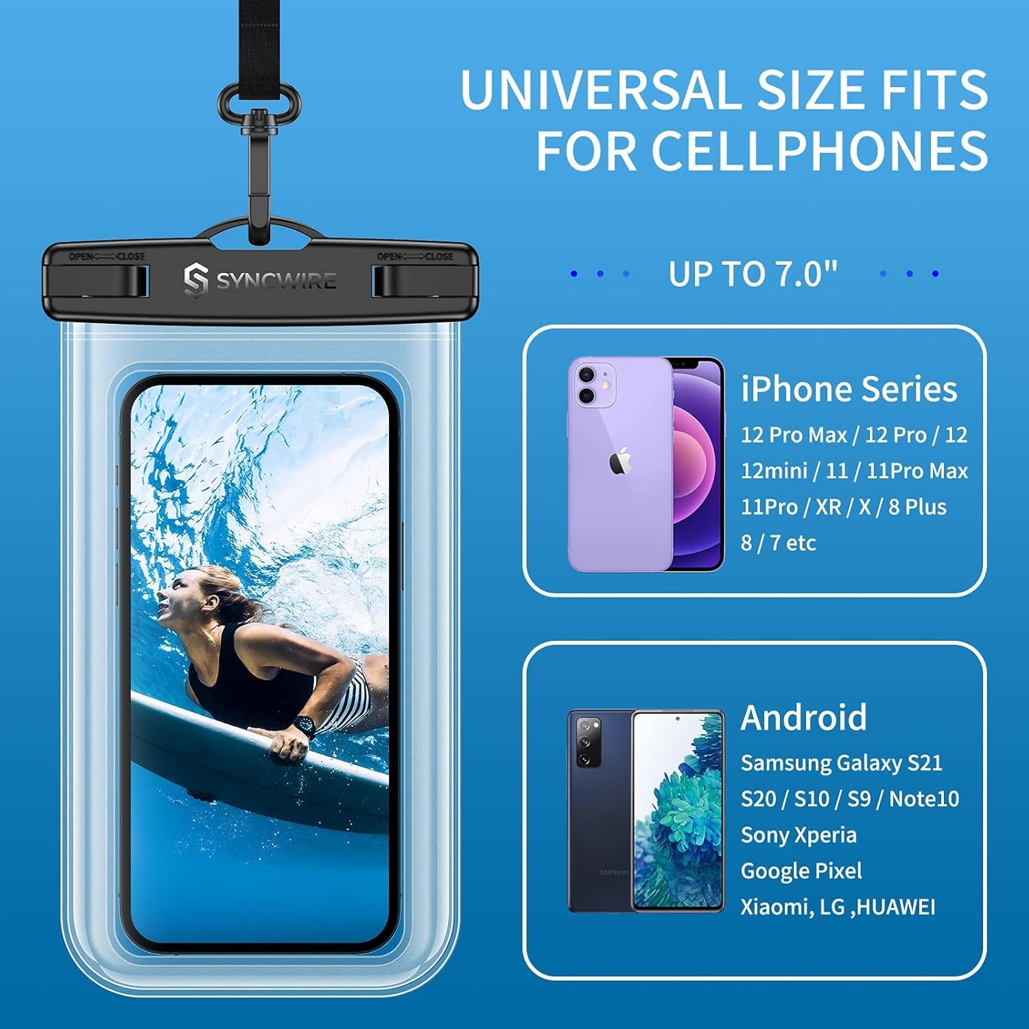 Waterproof Phone Pouch [2-Pack] - Universal IPX8 Waterproof Phone Case Dry Bag with Lanyard Compatible with Iphone 15/14/13/12/11 Pro XS MAX XR X Samsung S23 S22 S20+ and More up to 7 Inches