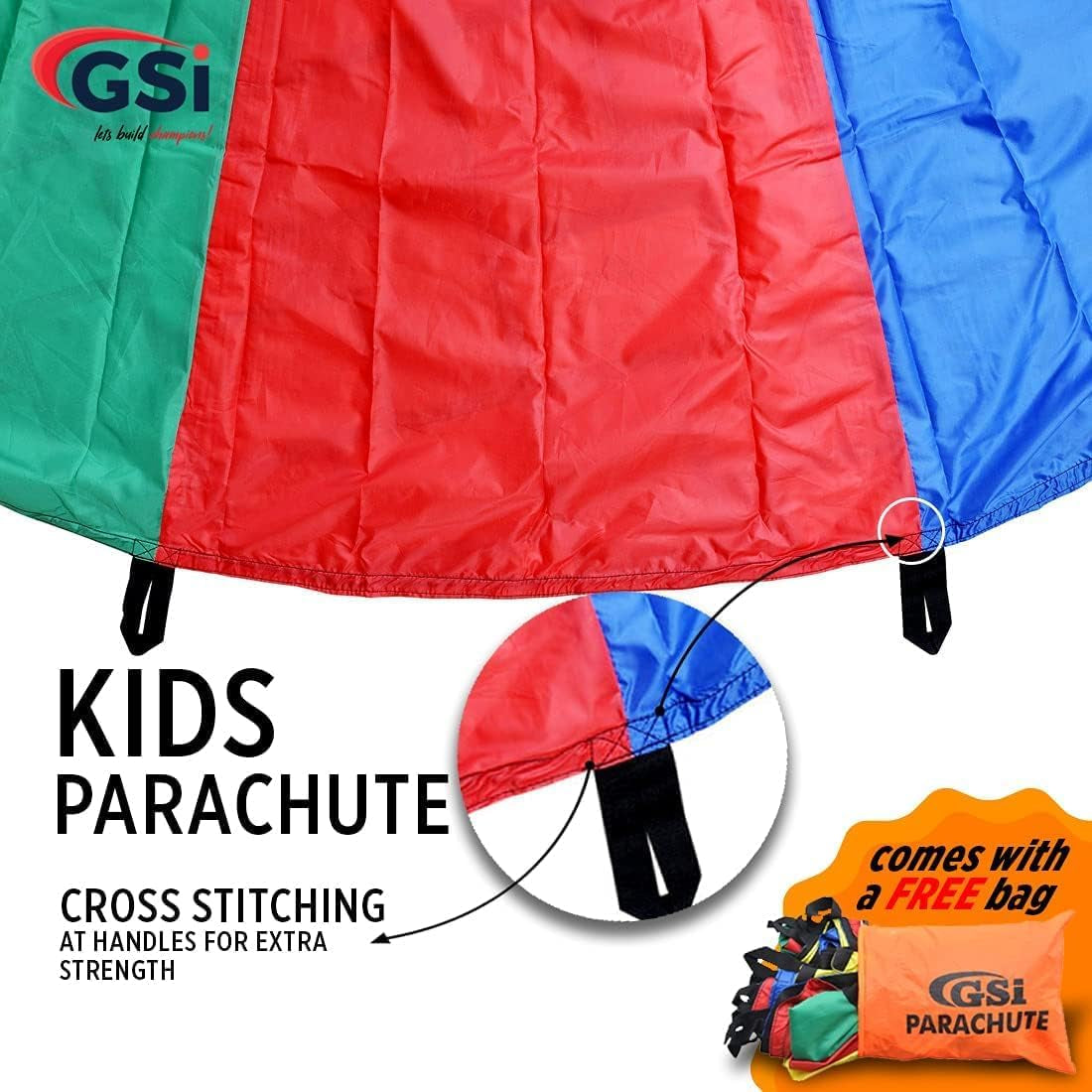 Kids Rainbow Parachute 6 Ft to 35 Ft for School & Gym Class | Bright Rainbow Colors, 54 GSM Fabric, Cross-Stitched Handles, Field Day & Birthday Parties, Storage Bag Included