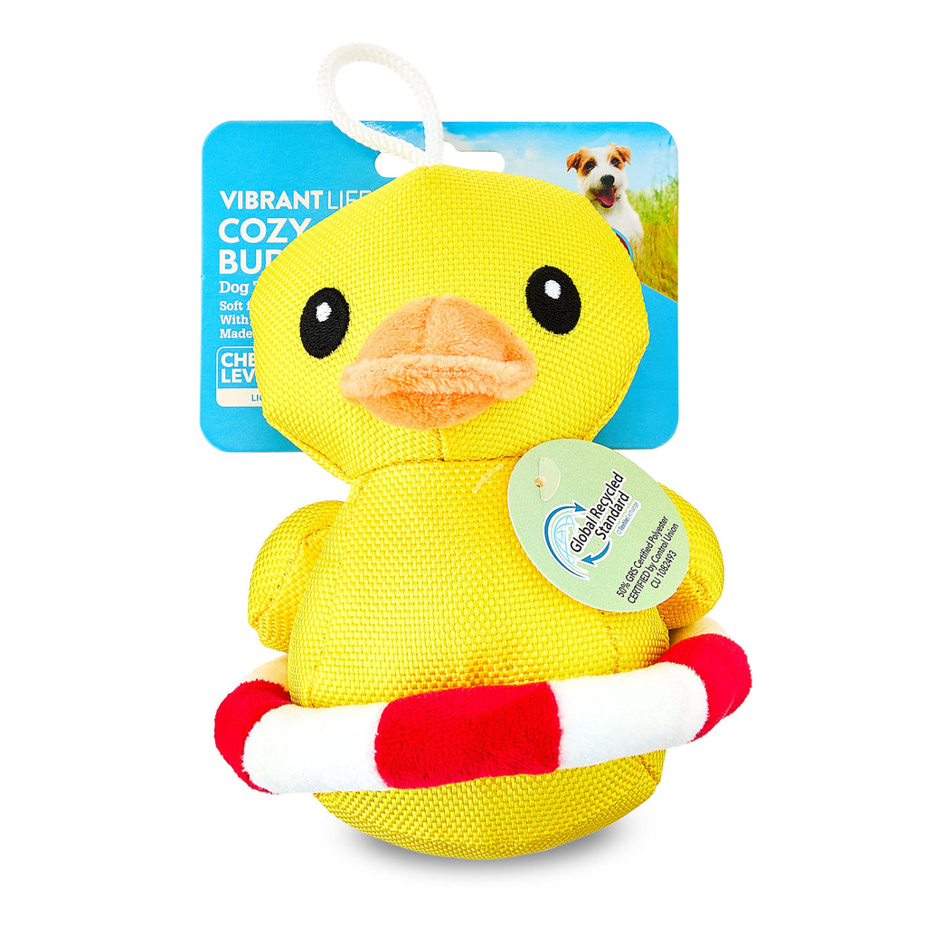 Cozy Buddy Squeaky Plush Dog Toy, Yellow Duck with Innertube, Chew Level 1