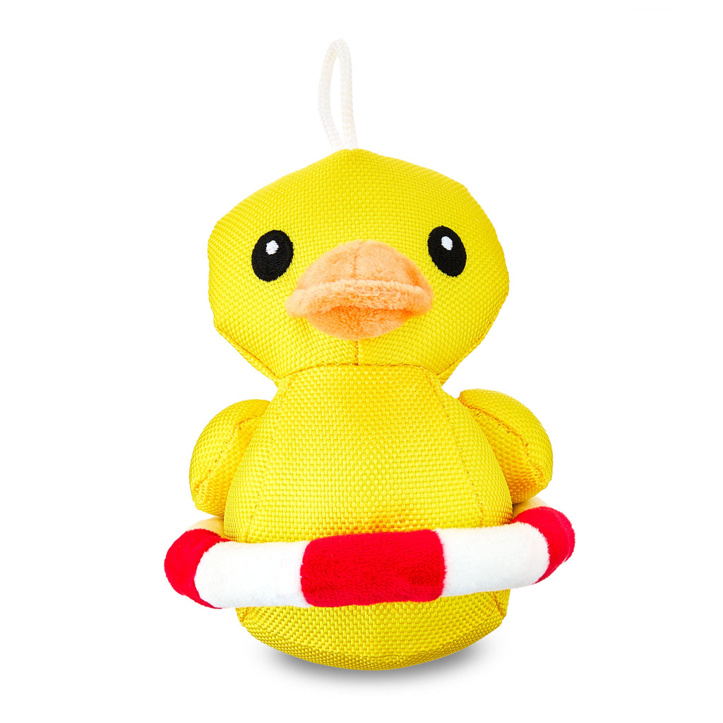 Cozy Buddy Squeaky Plush Dog Toy, Yellow Duck with Innertube, Chew Level 1
