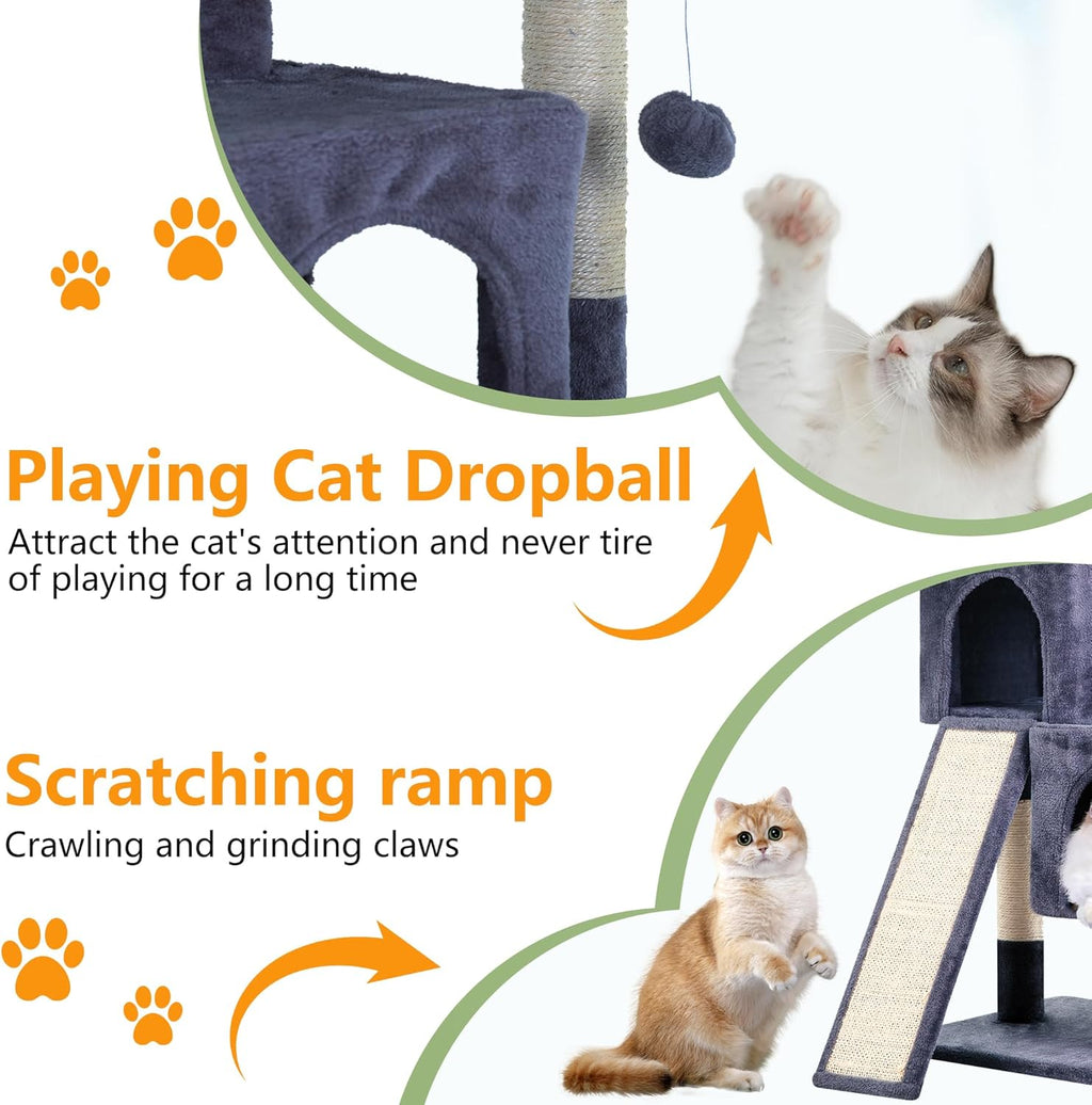Cat Tree for Indoor Cats 36 Inches Cat Tower Multi-Level Indoor Cat Play Condo House with Scratching Posts, Spacious Perch, Sisal Posts and Dangling Toys (Dark Grey)
