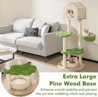 Cat Tree Tower, Multi-Level Modern Wood Cat Tower with Sisal Scratching Posts, Jumping Platforms, Perch, Hammock, Cute Cat Condo, Tall Cat Tree for Indoor Cats Large Adult (55 Inch)