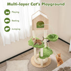 Cat Tree Tower, Multi-Level Modern Wood Cat Tower with Sisal Scratching Posts, Jumping Platforms, Perch, Hammock, Cute Cat Condo, Tall Cat Tree for Indoor Cats Large Adult (55 Inch)