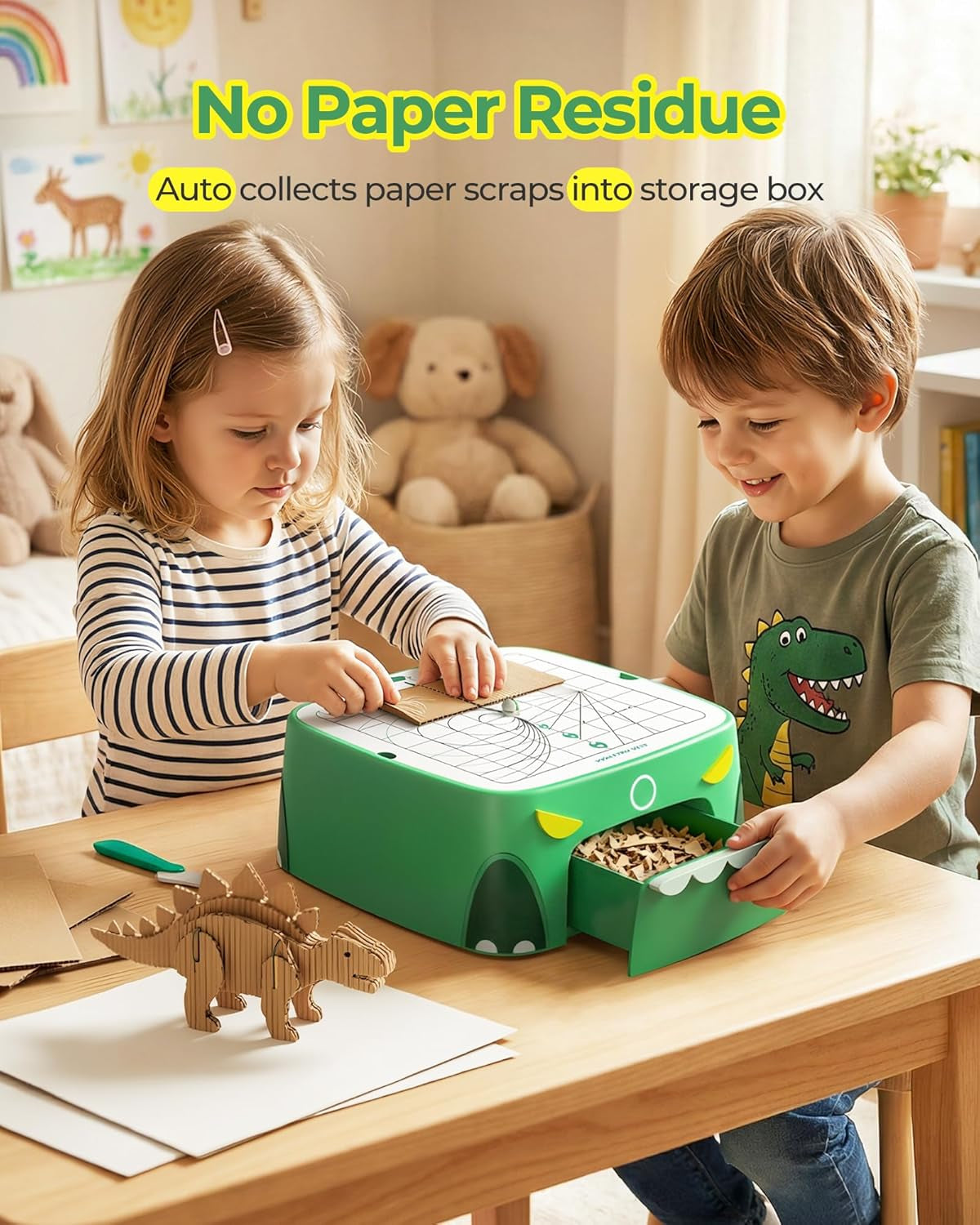 Upgraded Kids Cardboard Cutter, Safe Bladeless STEM Building Machine with Dual-Speed Motor for DIY Cardboard Projects,Screen-Free Creative Learning & Hands-On Educational Play for Kids Ages 3+ (Green)
