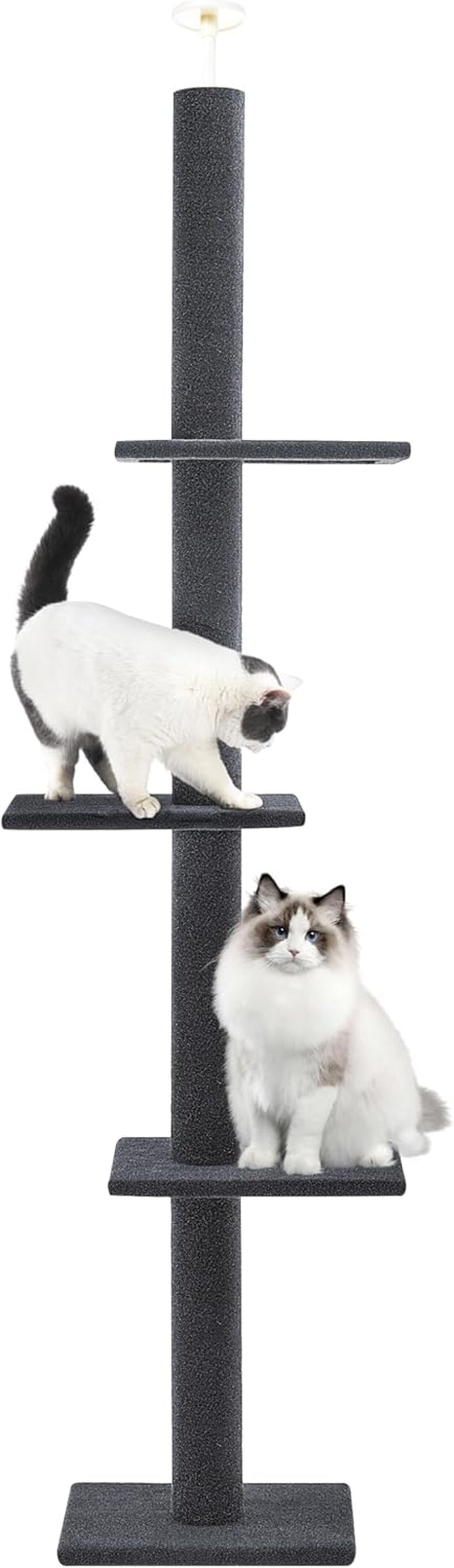 Cat Tree Floor to Ceiling 95-108" Tall Cat Tree Carpet Cat Tower Kitten Tree Sisal Scratching Post and Mat Cat Pole for Indoor Cats, Charcoal, 4-Tier