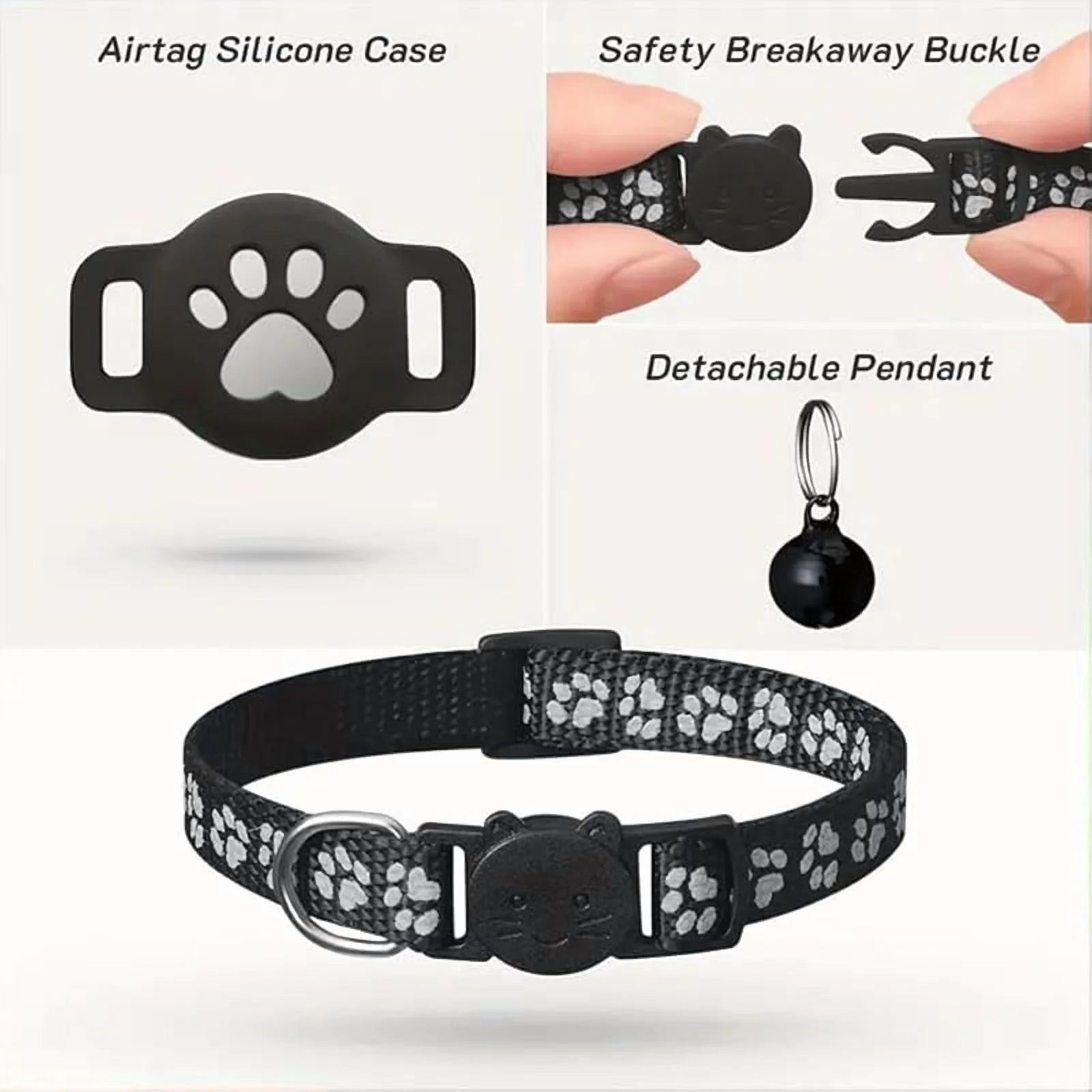 Cat Tracker Collar for Small Cats - Real Time Cat GPS Tracker No Monthly Fee, Pet Tracker for Cats Works with Apple Find My (Only Ios), No SIM Required (Collar + White Tracker)