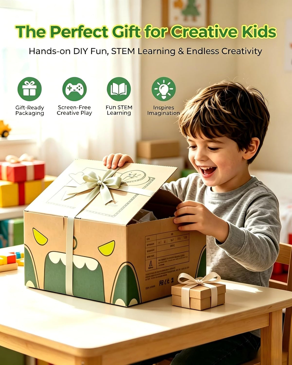 Upgraded Kids Cardboard Cutter, Safe Bladeless STEM Building Machine with Dual-Speed Motor for DIY Cardboard Projects,Screen-Free Creative Learning & Hands-On Educational Play for Kids Ages 3+ (Green)