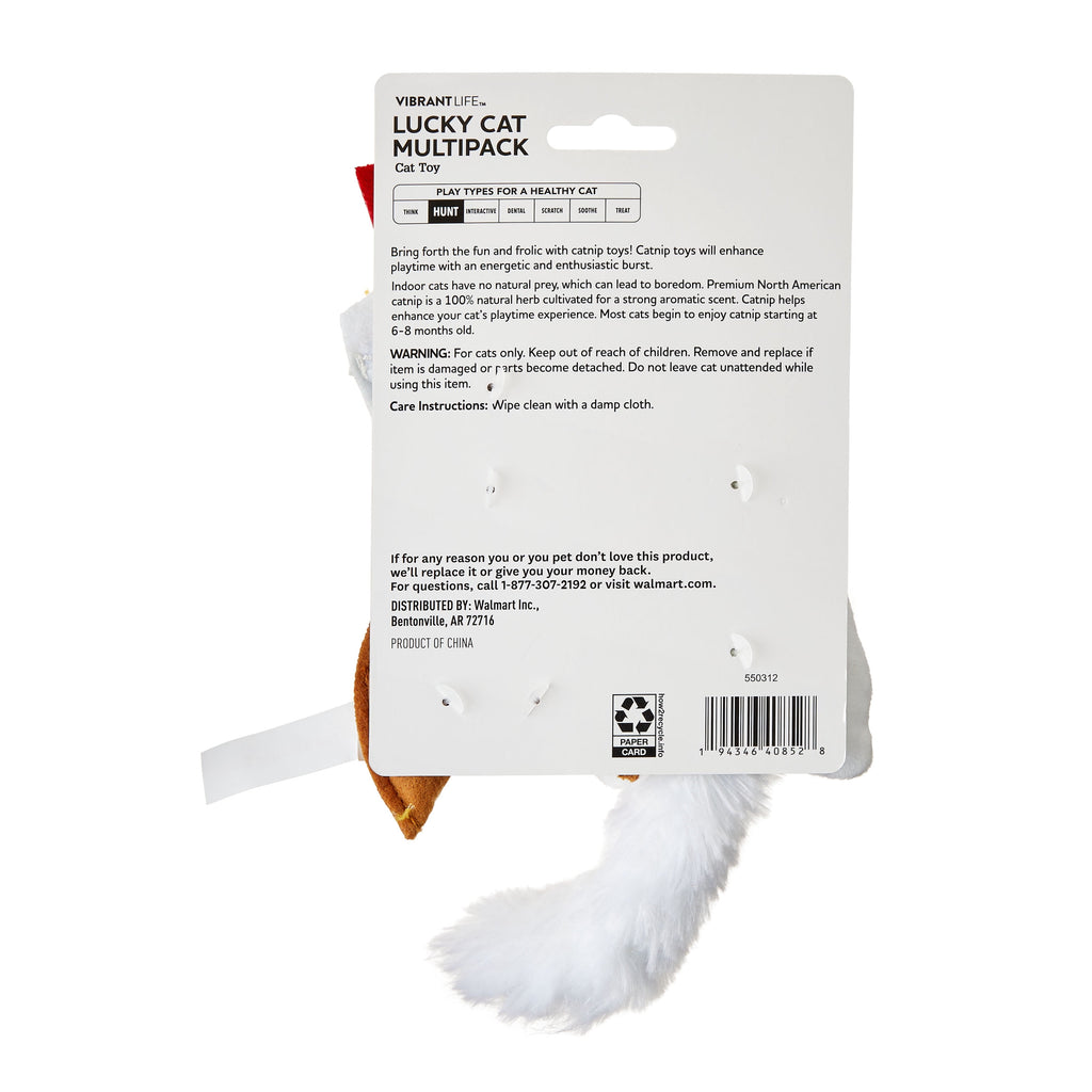 Lucky Cat Toys with Catnip, 3 Pack