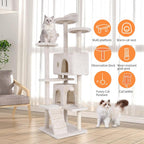 70" Cat Tree for Indoor Cats - Multi-Level Tower Kitten to Large Cats - Heavy Duty Scratching Post, Condo, Plush Perch, Beige