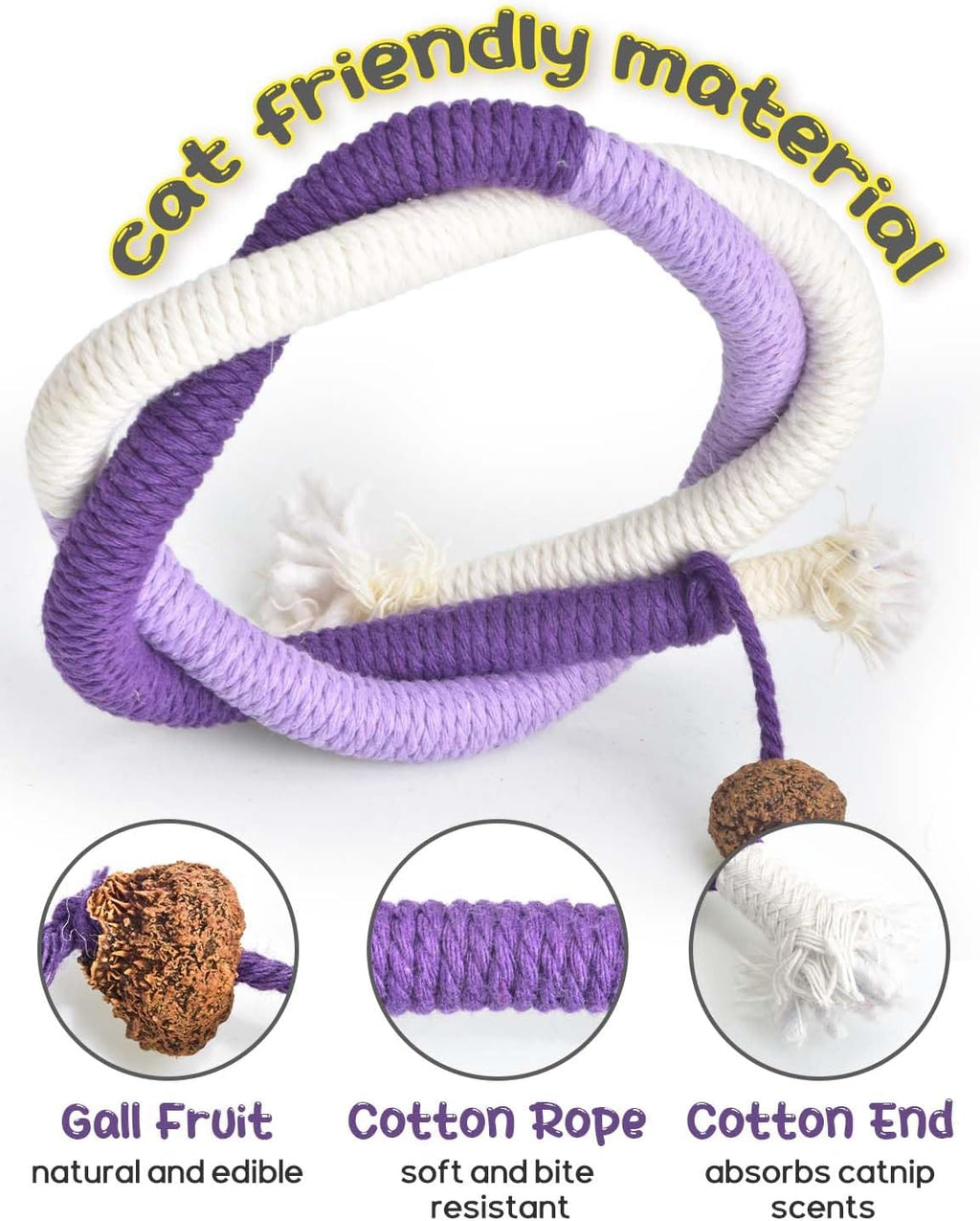 6 PCS Cat Toys Chew Ropes, 27" Cat Rope Toys with 3 Bags of Catnip and Silvervine Sticks for Kittens and Cats Teeth Cleaning and Dental Care