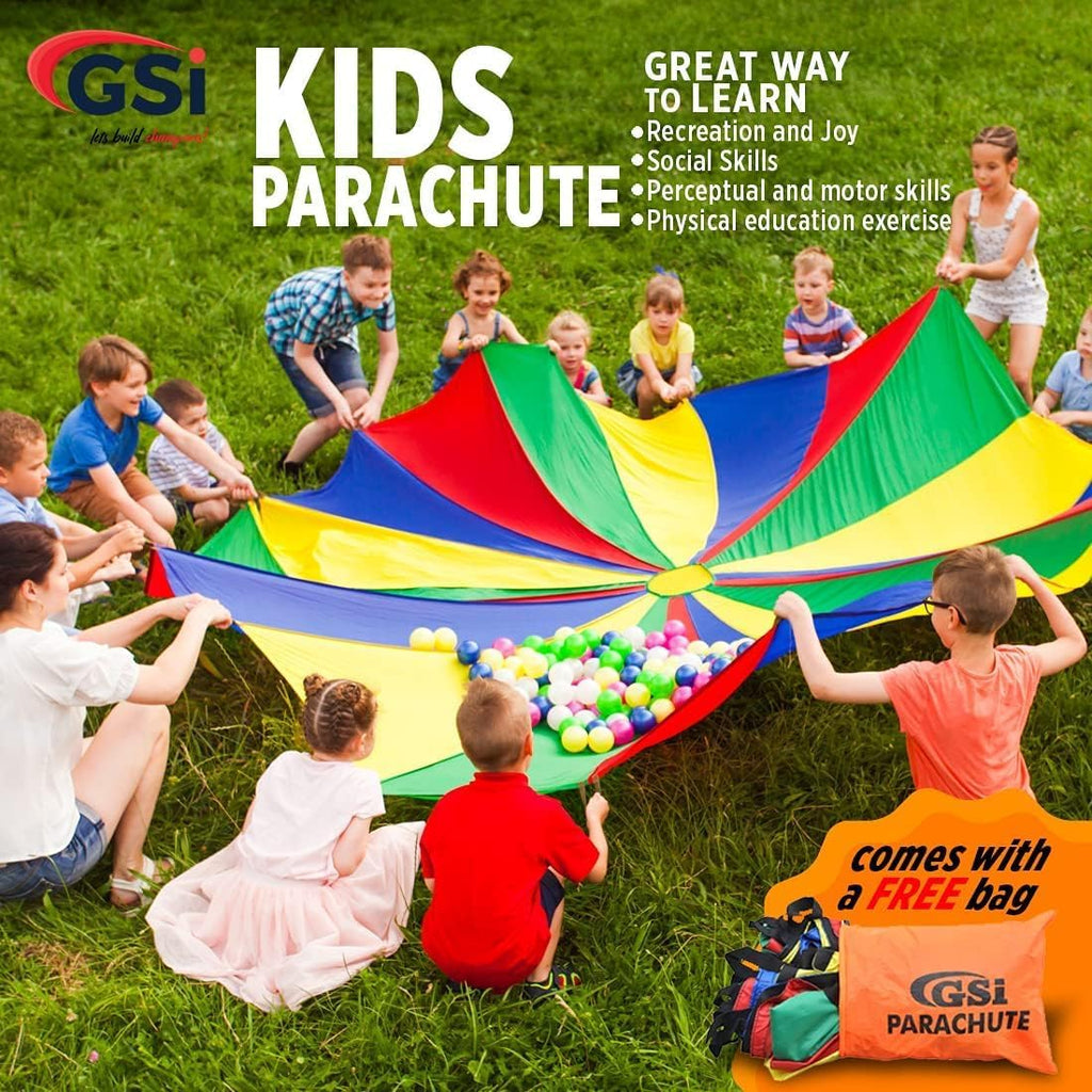 Kids Rainbow Parachute 6 Ft to 35 Ft for School & Gym Class | Bright Rainbow Colors, 54 GSM Fabric, Cross-Stitched Handles, Field Day & Birthday Parties, Storage Bag Included