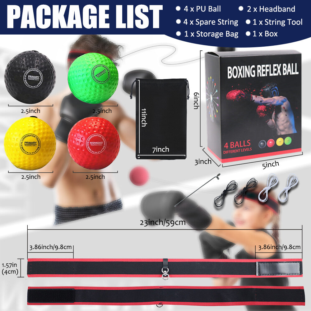4 React Boxing Reflex Ball W/Adjustable Headband Punching Bag Training Equipment