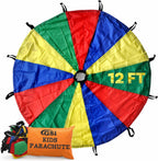 Kids Rainbow Parachute 6 Ft to 35 Ft for School & Gym Class | Bright Rainbow Colors, 54 GSM Fabric, Cross-Stitched Handles, Field Day & Birthday Parties, Storage Bag Included