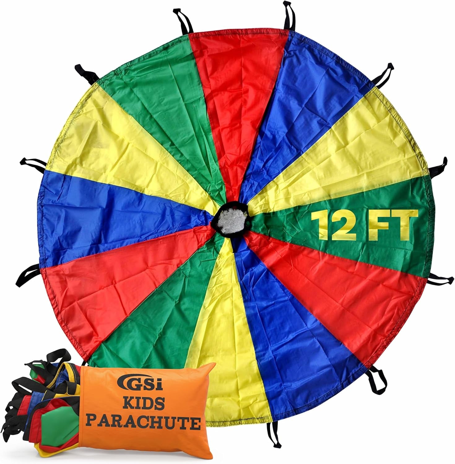 Kids Rainbow Parachute 6 Ft to 35 Ft for School & Gym Class | Bright Rainbow Colors, 54 GSM Fabric, Cross-Stitched Handles, Field Day & Birthday Parties, Storage Bag Included