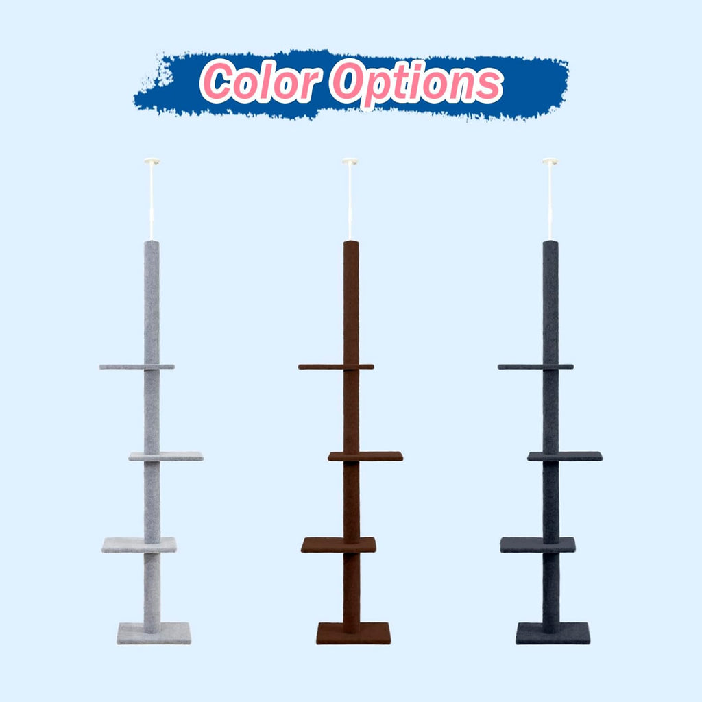 Cat Tree Floor to Ceiling 95-108" Tall Cat Tree Carpet Cat Tower Kitten Tree Sisal Scratching Post and Mat Cat Pole for Indoor Cats, Charcoal, 4-Tier